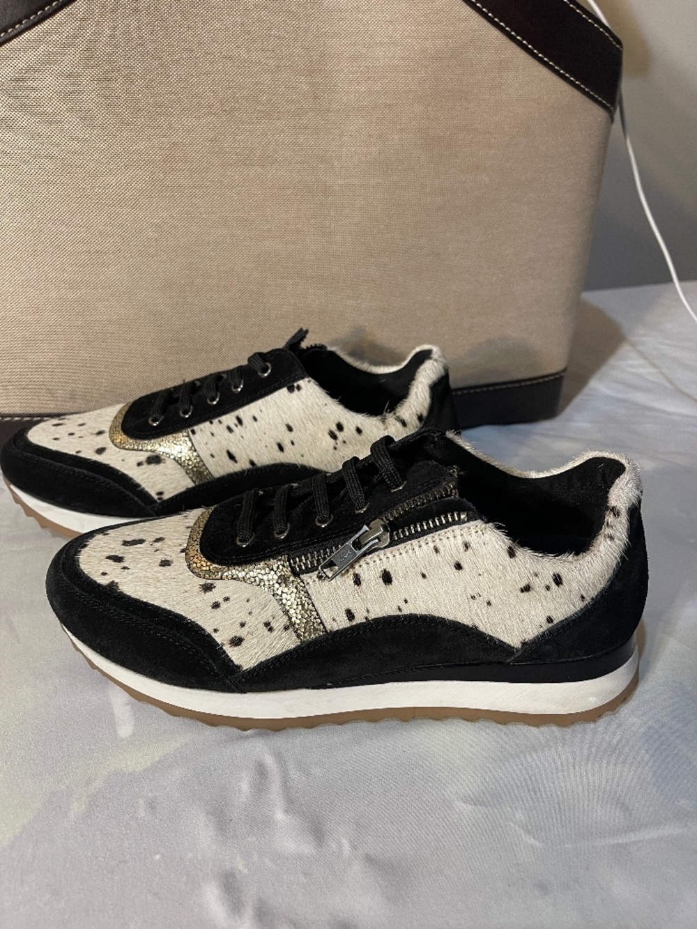 Myra Bag Black and White Spot Pony Hair Sneakers - Picture 1 of 8